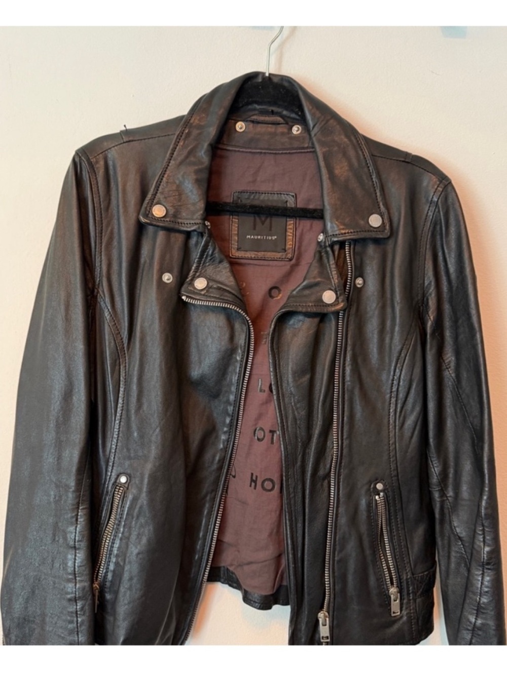 MAURITIUS Leather Moto Biker Jacket Raja Slim Fit Black